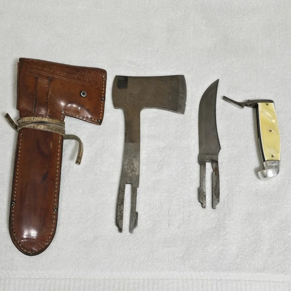 VTG Western Boulder Colo‎ Knife Axe Combo Set with Leather Sheath USA 1930s
